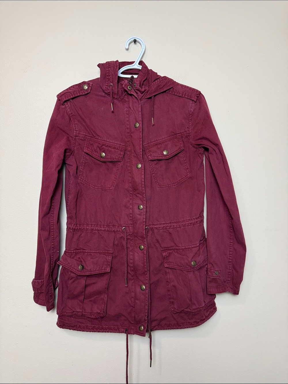 Y2k Talula Women’s Burgundy Utility Jacket with Drawstring Waist size XS